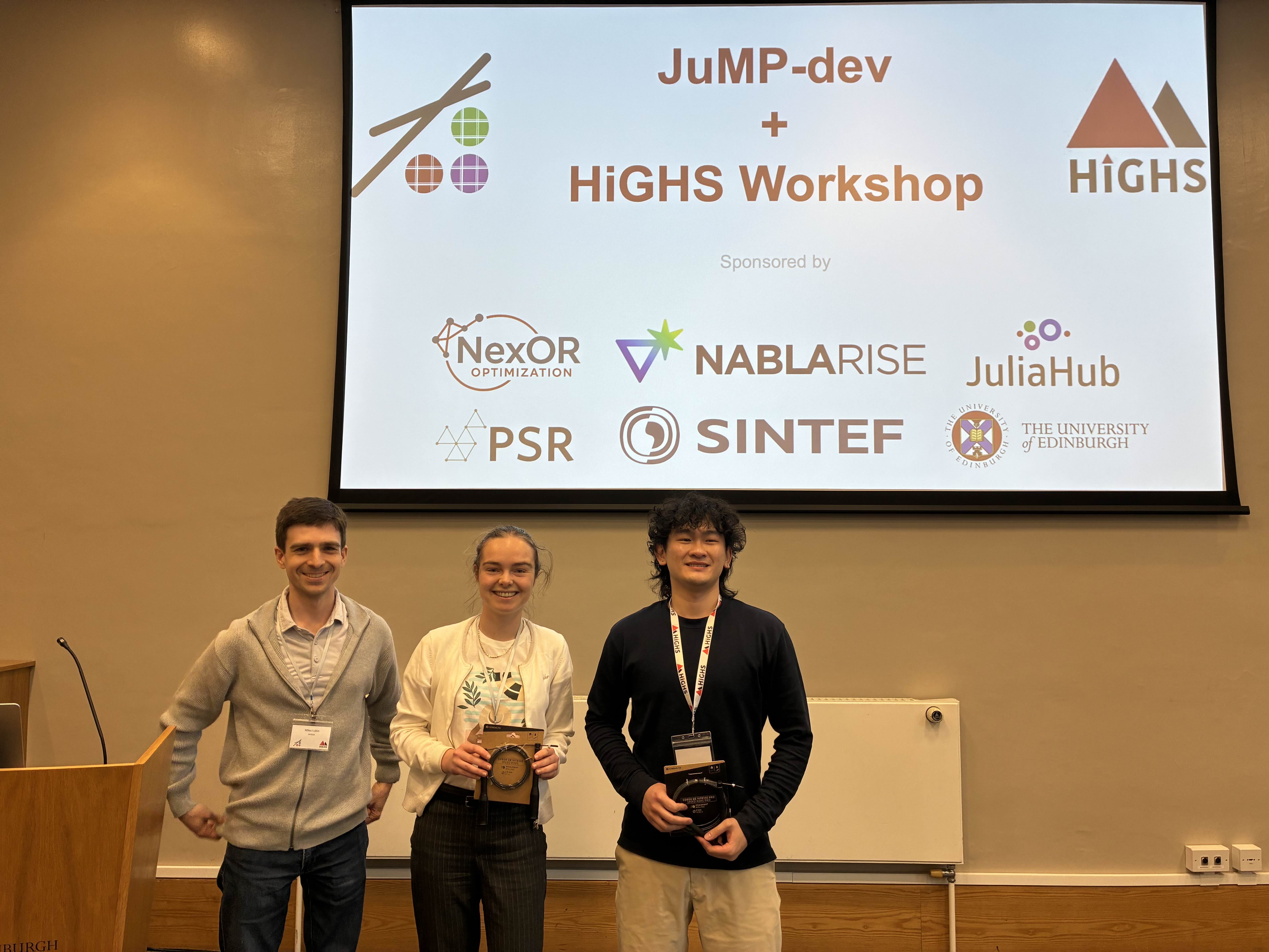 Photo of winning presenters of JuMP-dev 2026